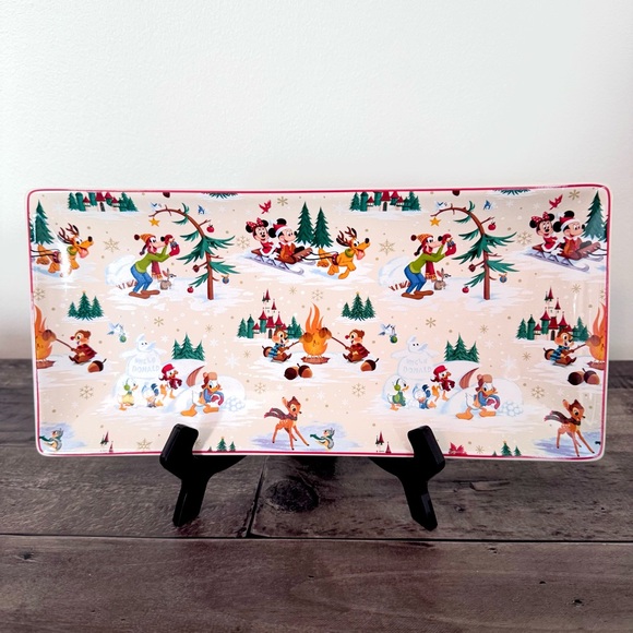 Disney Parks Retro Storybook Holiday Mickey Mouse & Friends Ceramic Tray - Picture 4 of 14